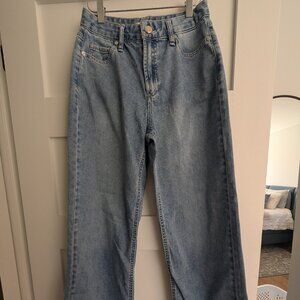 OAT New York Jeans Womens 4 Blue Cloud Luxe Denim Wide Leg High Rise Relaxed Fit